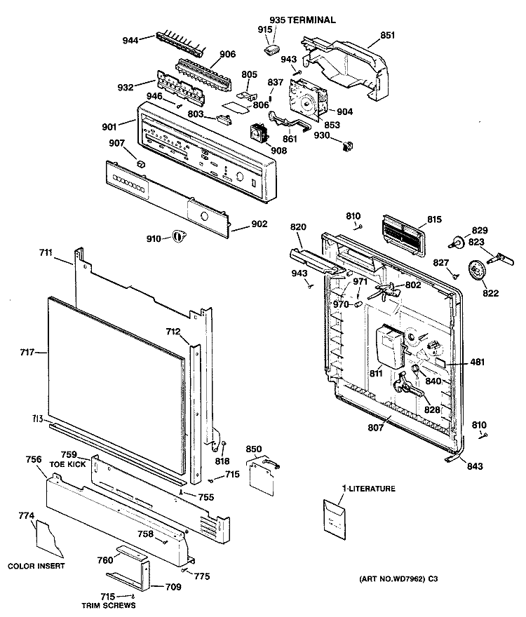 Section Diagram and Parts List for GSD950T-55  General Electric Dishwasher