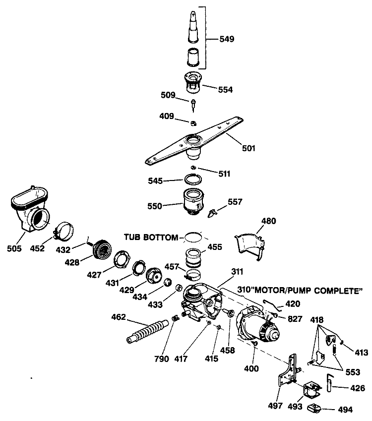 MOTOR - PUMP MECHANISM Diagram and Parts List for GSD950T-55  General Electric Dishwasher