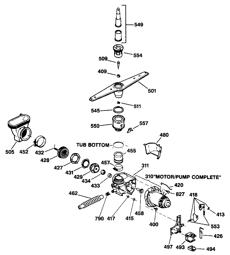 MOTOR - PUMP MECHANISM Diagram and Parts List for GSM603T-55AW  General Electric Dishwasher