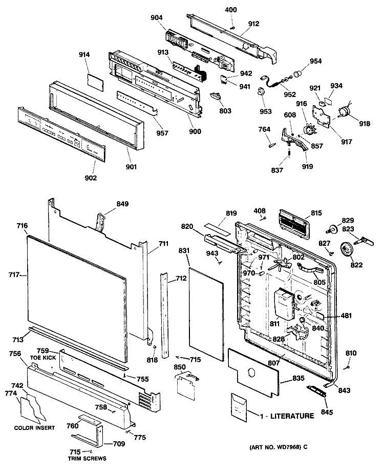 Section Diagram and Parts List for GSD2920T55BB  General Electric Dishwasher