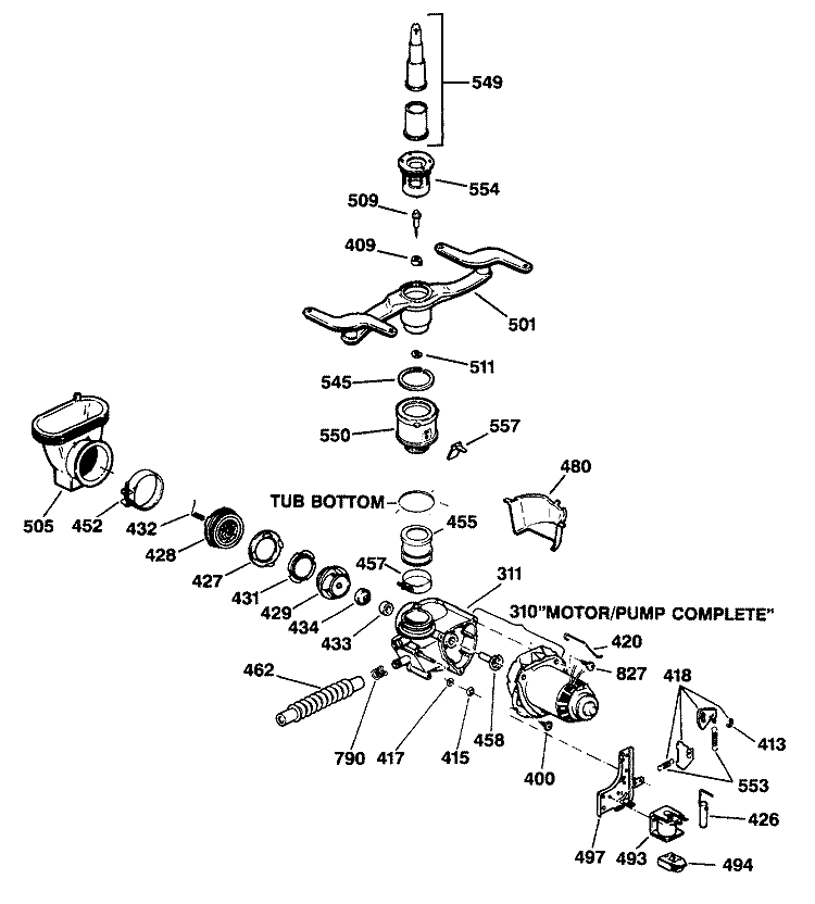 MOTOR - PUMP MECHANISM Diagram and Parts List for GSD2920T55BB  General Electric Dishwasher