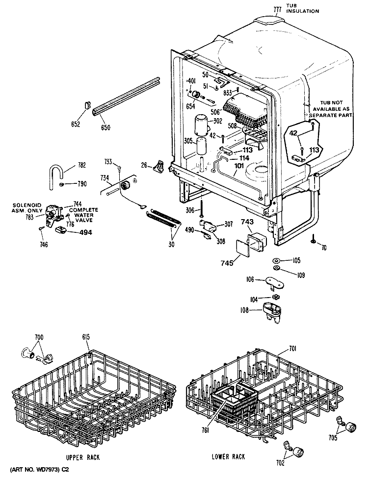 Section Diagram and Parts List for GSD650T-60WB  General Electric Dishwasher