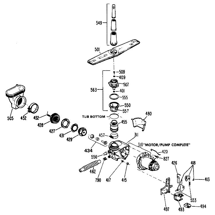 MOTOR - PUMP MECHANISM Diagram and Parts List for GSM603T-60AW  General Electric Dishwasher