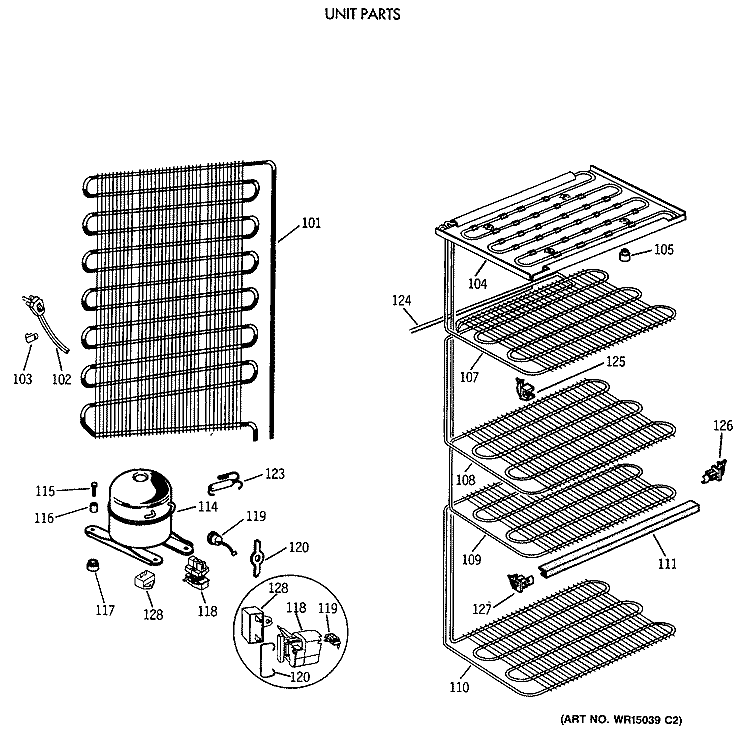 UNIT PARTS Diagram and Parts List for FP21SSARWH  General Electric Freezer
