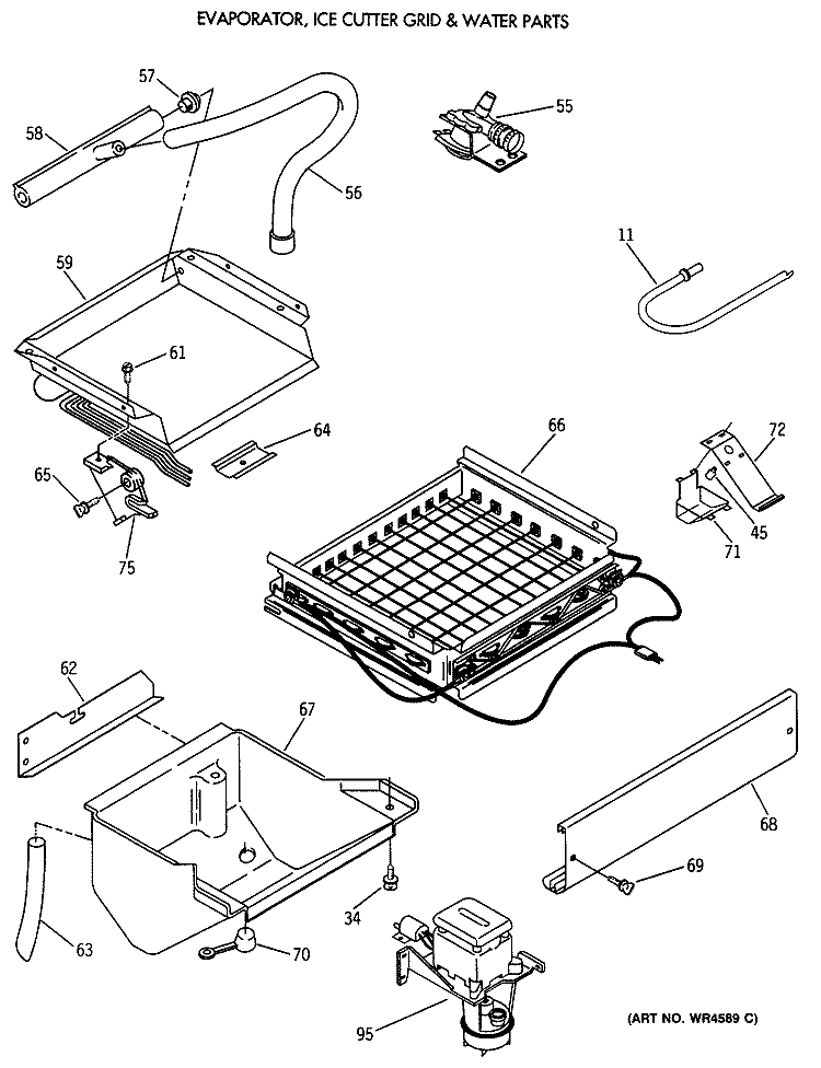 EVAPORATOR, ICE CUTTER GRID & WATER PARTS Diagram and Parts List for ZDIB50XA  General Electric Ice Maker