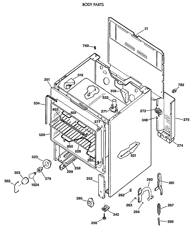 Section Diagram and Parts List for JBS26*R3  General Electric Range