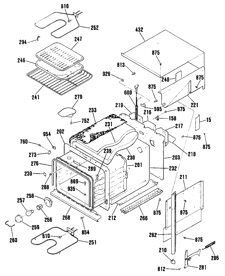 Section Diagram and Parts List for JKS05P3WH  General Electric Wall Oven