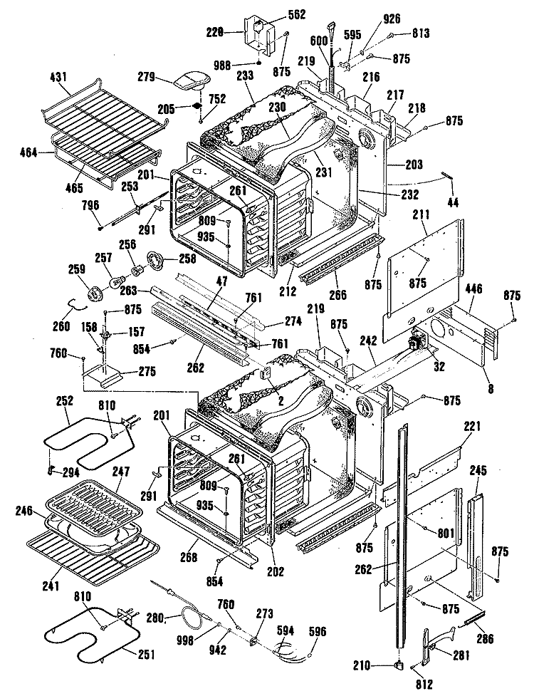Section Diagram and Parts List for JKP56AS1AA  General Electric Wall Oven