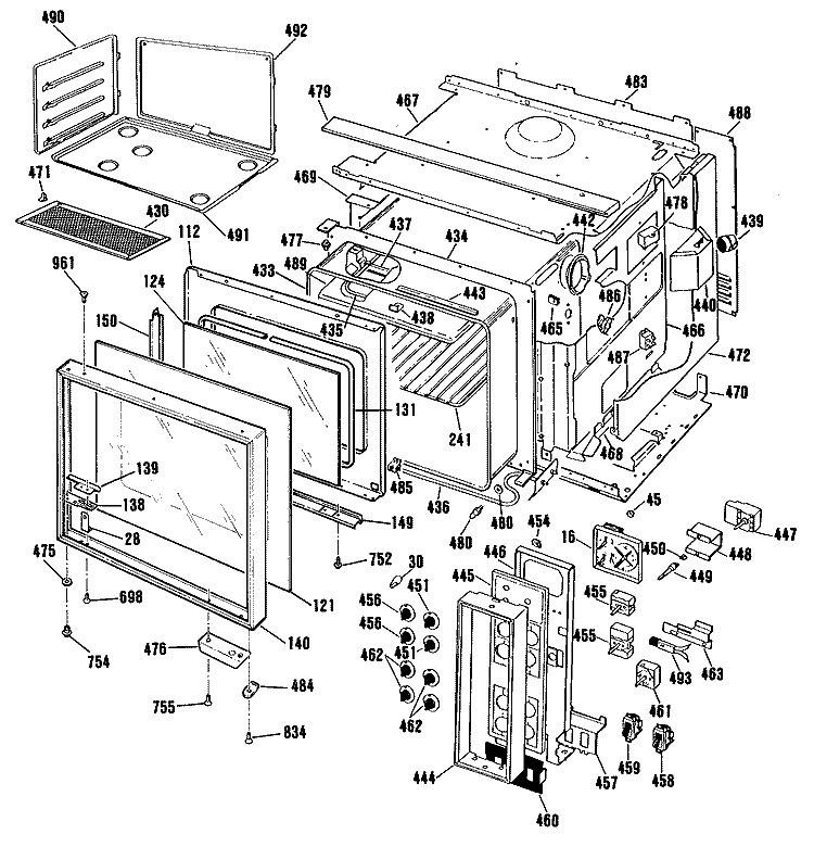Section Diagram and Parts List for JHP56GN6AD  General Electric Range