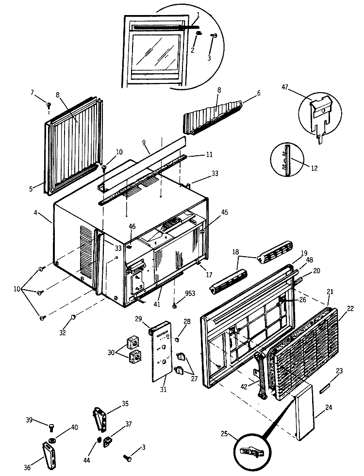 Section Diagram and Parts List for AEM14ABV1  General Electric Air Conditioner