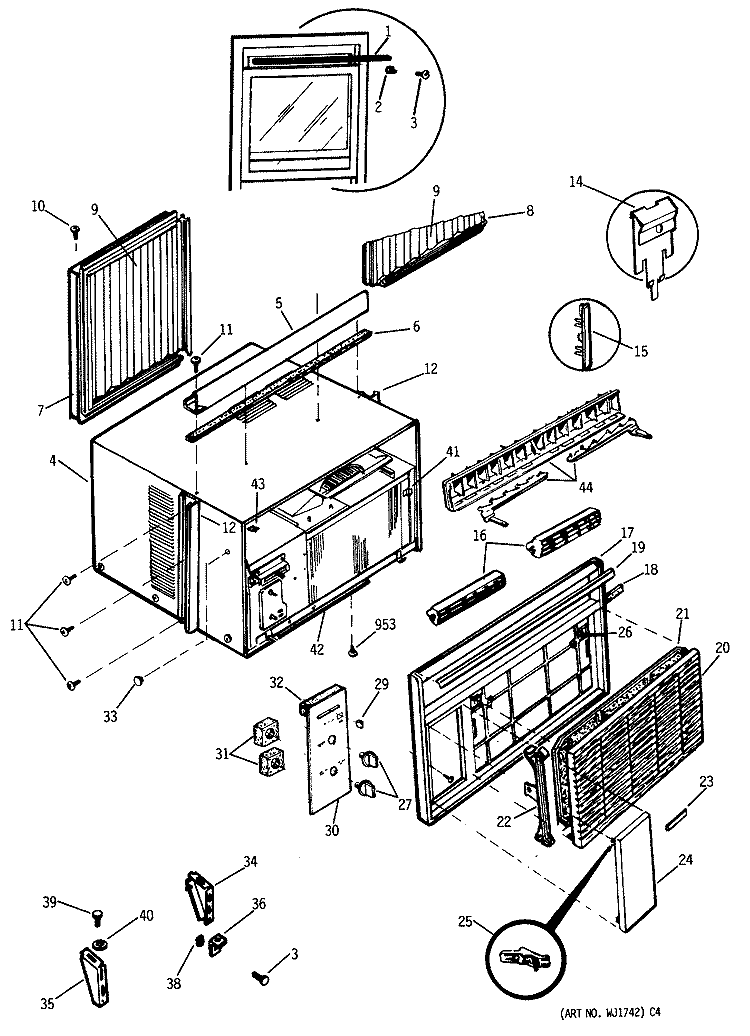 Section Diagram and Parts List for AEM18DBV1  General Electric Air Conditioner