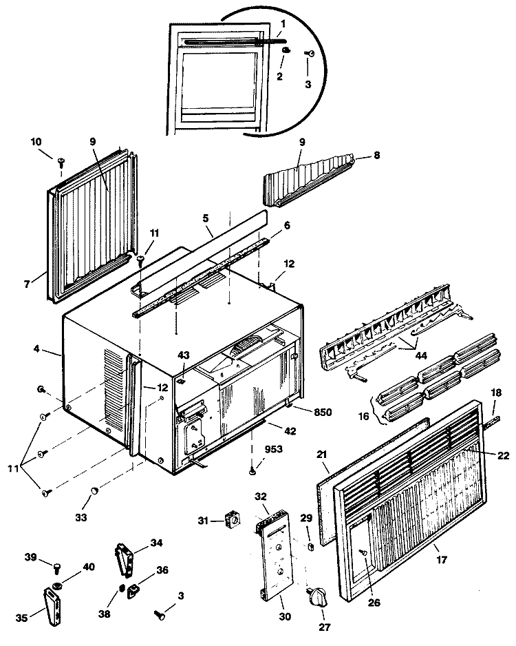 Section Diagram and Parts List for AEP23DAR1  General Electric Air Conditioner