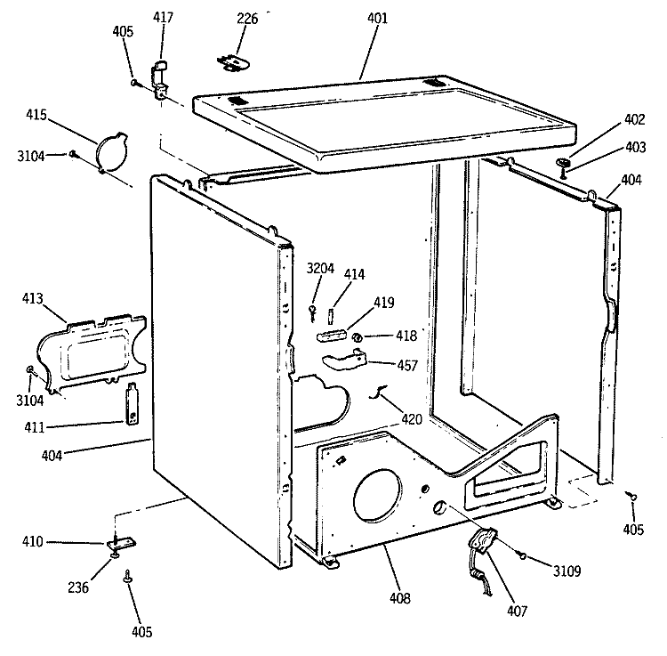 Section Diagram and Parts List for DDE8509RFMAA  General Electric Dryer