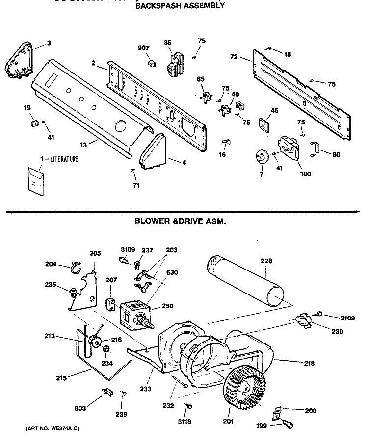 BACKSPASH ASSEMBLY Diagram and Parts List for DDG9680RFMWW  General Electric Dryer