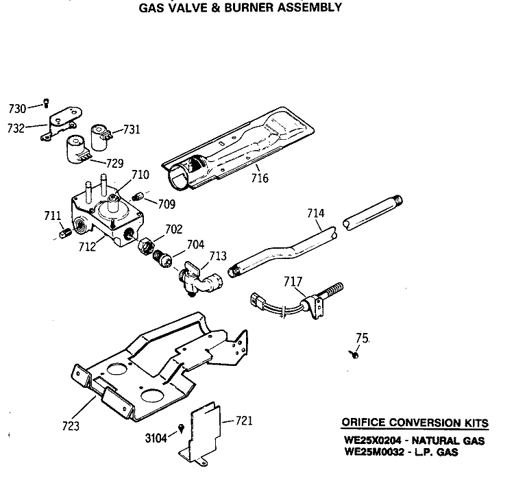 GAS VALVE & BURNER ASSEMBLY Diagram and Parts List for DDG9680RFMWW  General Electric Dryer