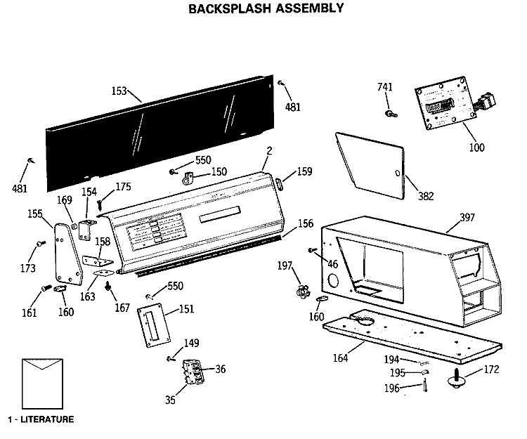 BACKSPLASH ASSEMBLY Diagram and Parts List for DDC5400SBLAD  General Electric Dryer