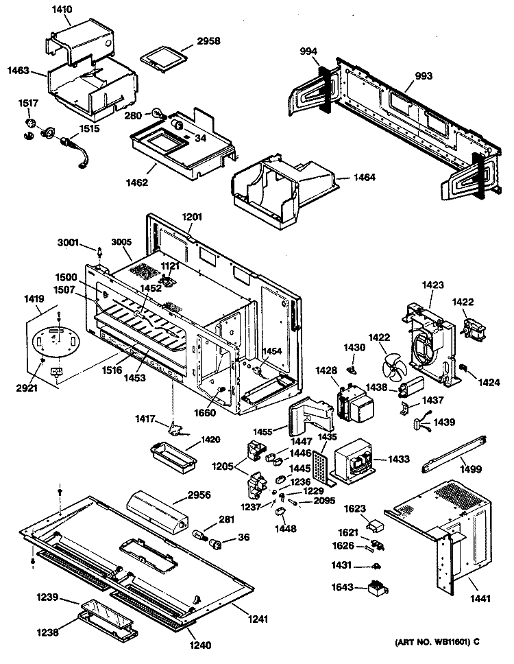 Section Diagram and Parts List for JVM172K02  General Electric Microwave