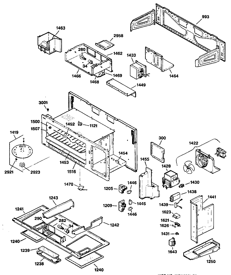 Section Diagram and Parts List for JVM240WL01  General Electric Microwave