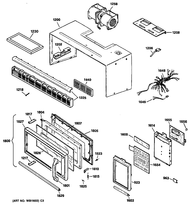 Section Diagram and Parts List for JVM241BL01  General Electric Microwave