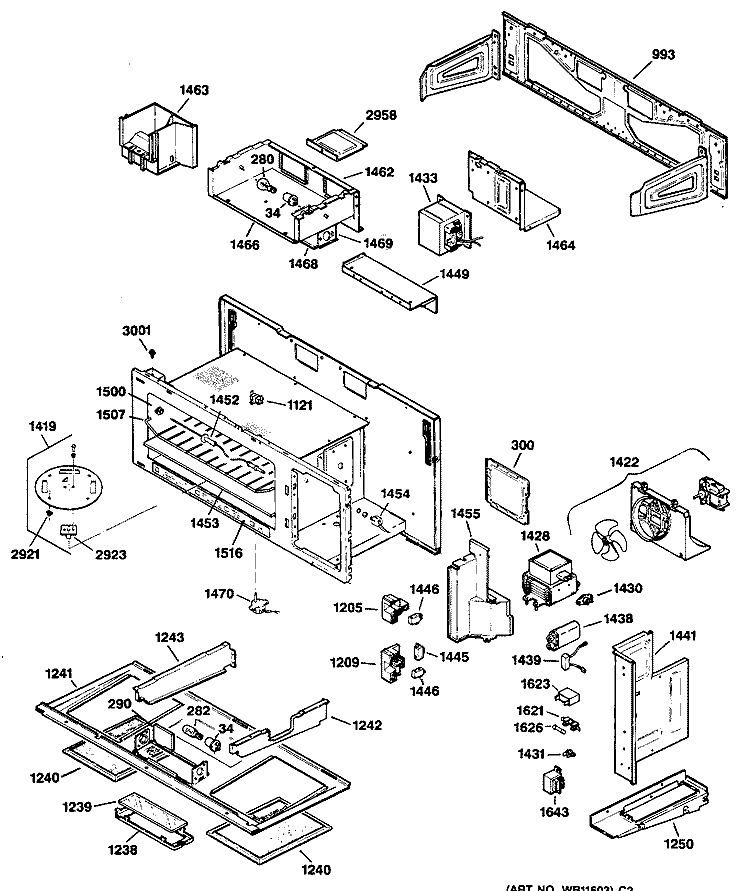 Section Diagram and Parts List for JVM241BL01  General Electric Microwave