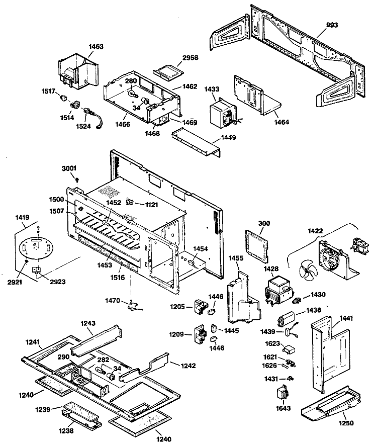 Section Diagram and Parts List for JVM250BL01  General Electric Microwave