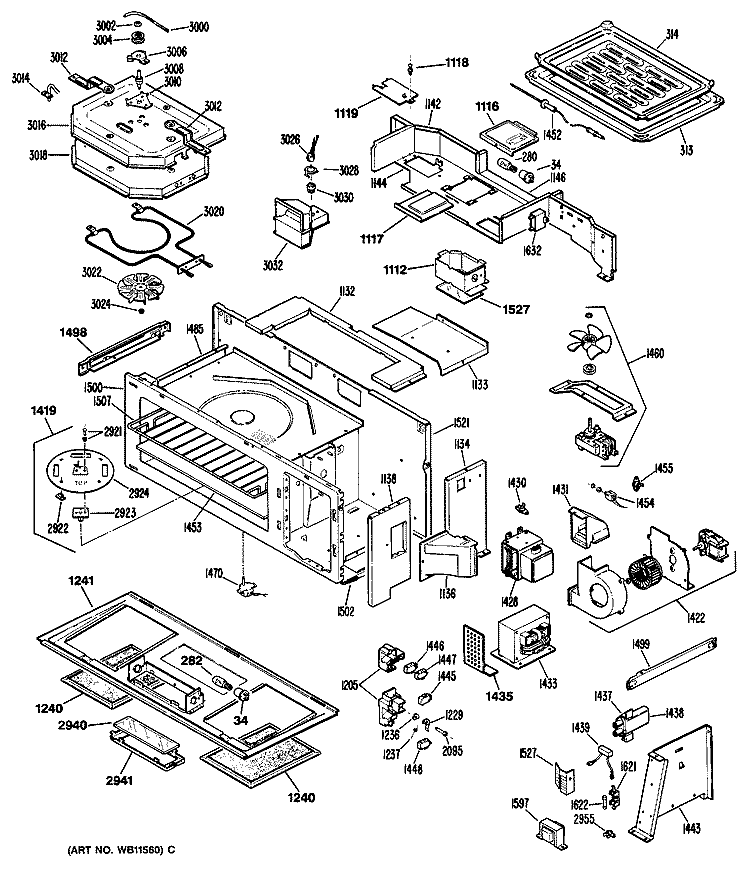 Section Diagram and Parts List for JVM190K04  General Electric Microwave