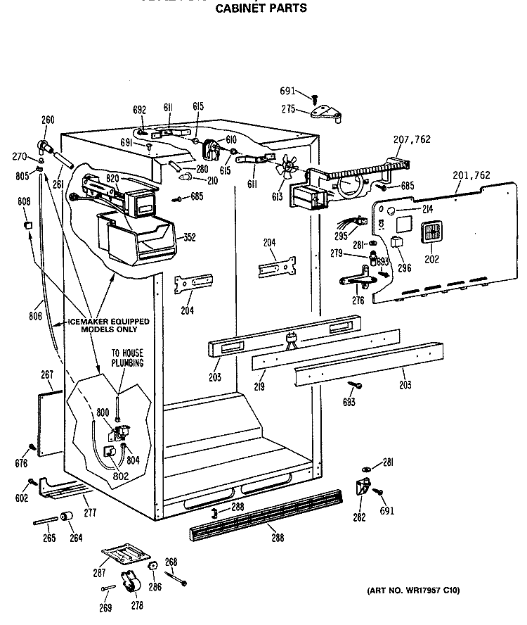 CABINET PARTS Diagram and Parts List for TBX21GASMRAD  General Electric Refrigerator
