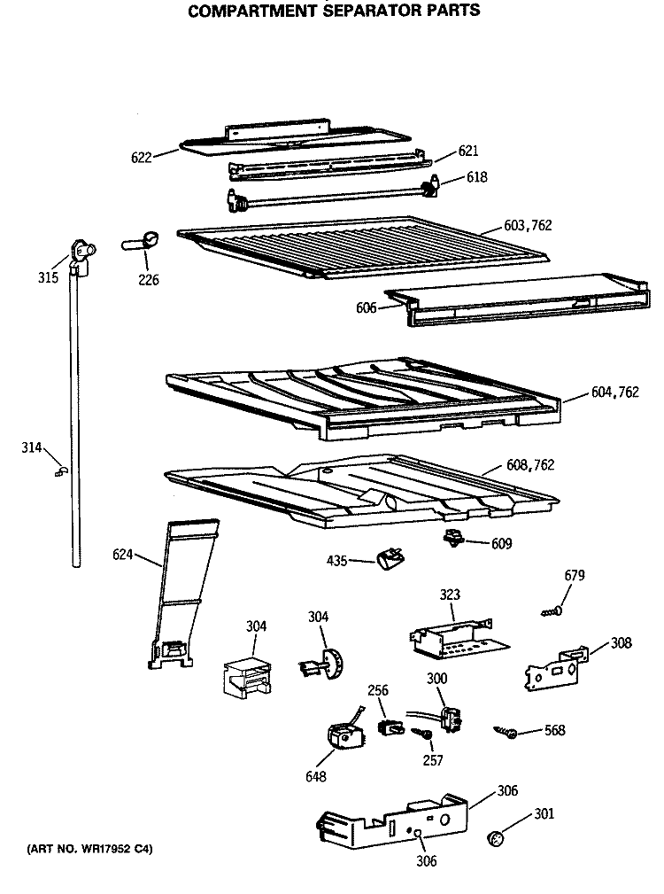 COMPARTMENT SEPARATOR PARTS Diagram and Parts List for TBX21GASMRAD  General Electric Refrigerator