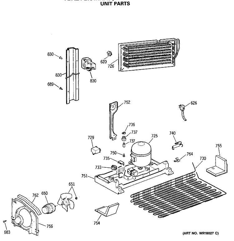 UNIT PARTS Diagram and Parts List for TBX21GASMRAD  General Electric Refrigerator