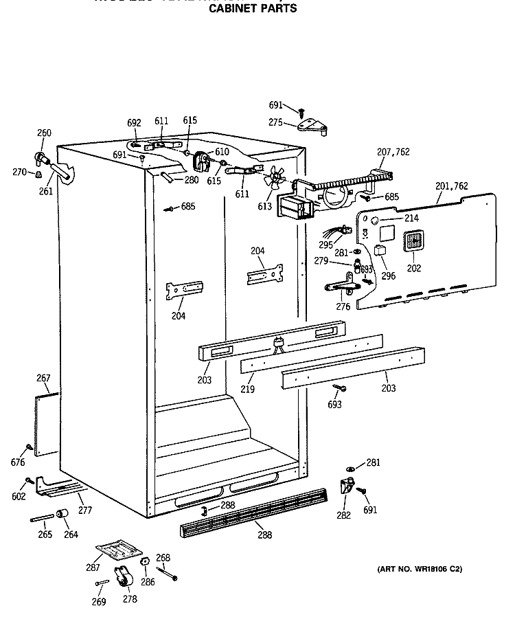 CABINET PARTS Diagram and Parts List for TBX21MASMRAD  General Electric Refrigerator