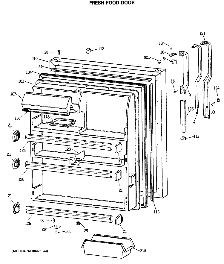 FRESH FOOD DOOR Diagram and Parts List for TBX24JASKRWH  General Electric Refrigerator