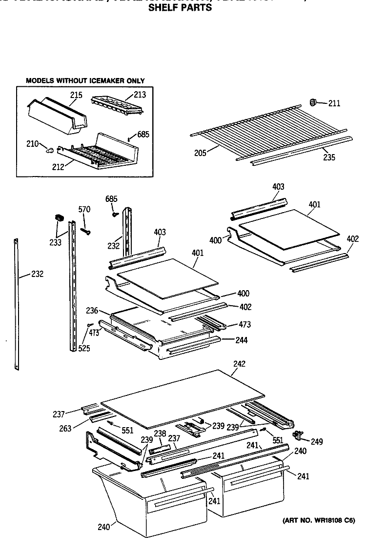 SHELF PARTS Diagram and Parts List for TBX24JASKRWH  General Electric Refrigerator