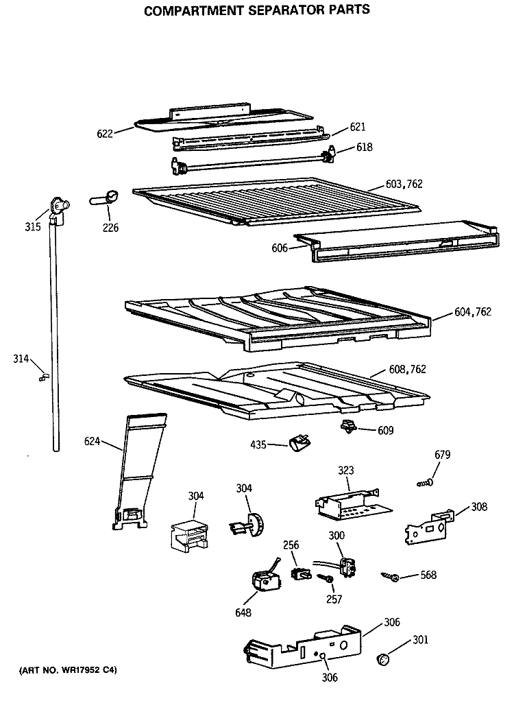 COMPARTMENT SEPARATOR PARTS Diagram and Parts List for TBX24JASKRWH  General Electric Refrigerator