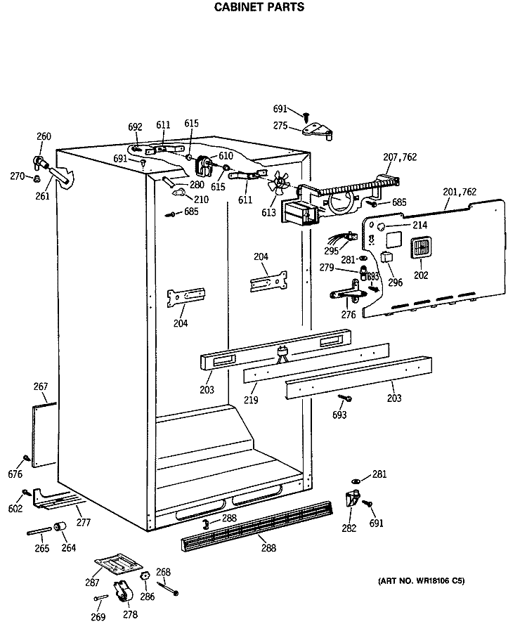 CABINET PARTS Diagram and Parts List for TBE18DASMRWH  General Electric Refrigerator