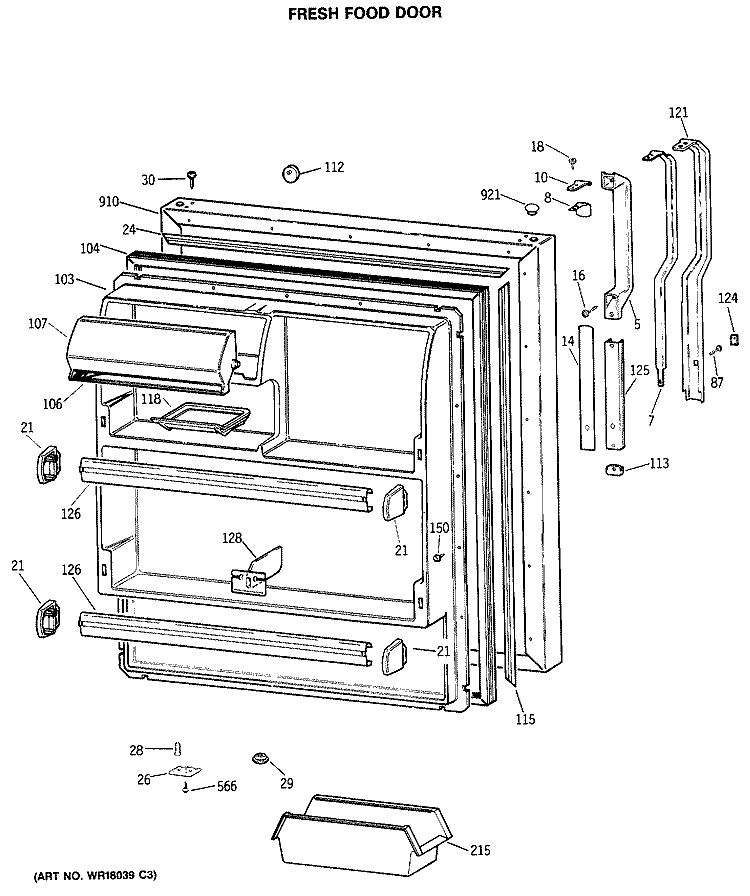 FRESH FOOD DOOR Diagram and Parts List for TBE18JASMRWH  General Electric Refrigerator