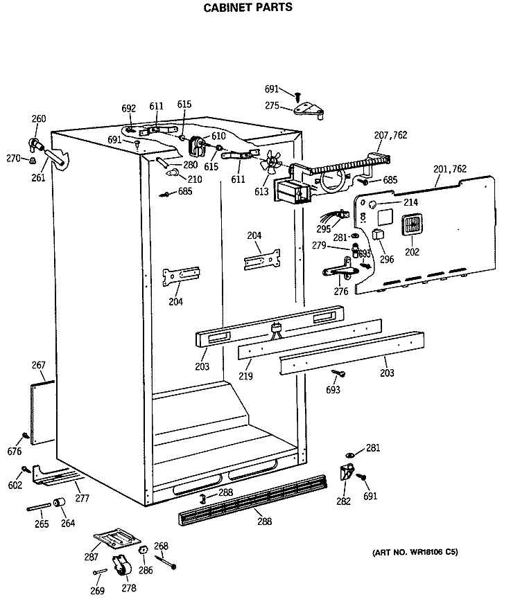 CABINET PARTS Diagram and Parts List for TBE18JASMRWH  General Electric Refrigerator