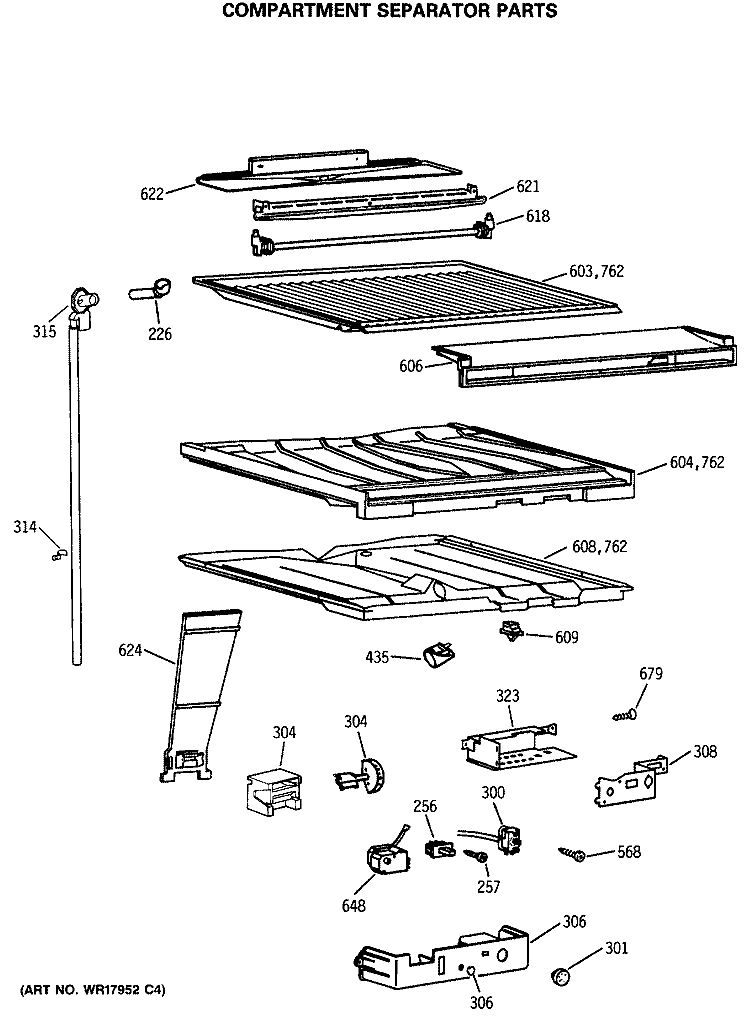 COMPARTMENT SEPARATOR PARTS Diagram and Parts List for TBE18JASMRWH  General Electric Refrigerator