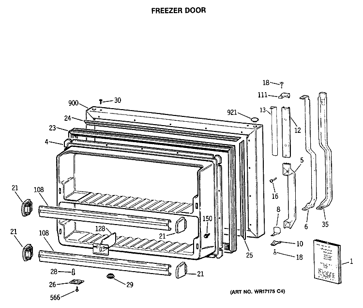 FREEZER DOOR Diagram and Parts List for TBE21JASNRWH  General Electric Refrigerator