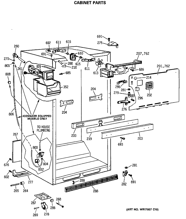 CABINET PARTS Diagram and Parts List for TBE21JASNRWH  General Electric Refrigerator