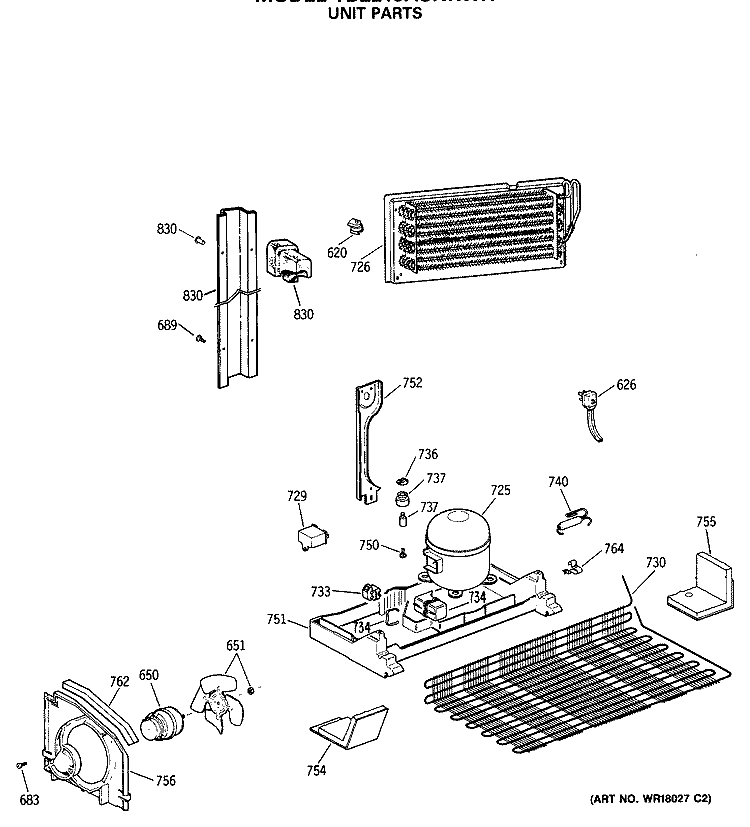 UNIT PARTS Diagram and Parts List for TBE21JASNRWH  General Electric Refrigerator