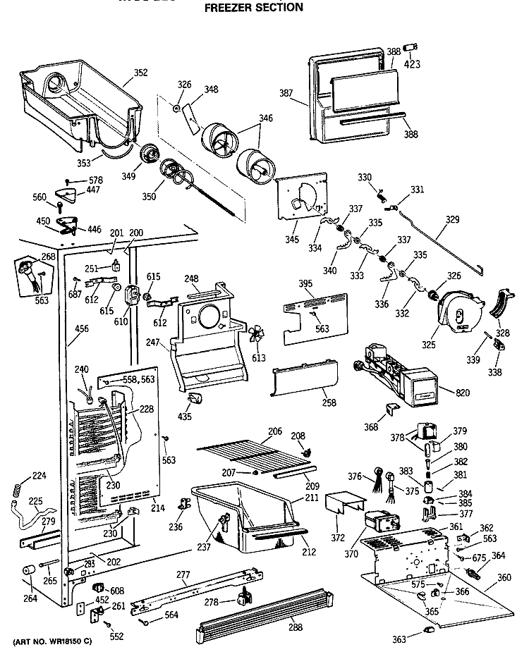 FREEZER SECTION Diagram and Parts List for TFH24JRSBAD  General Electric Refrigerator
