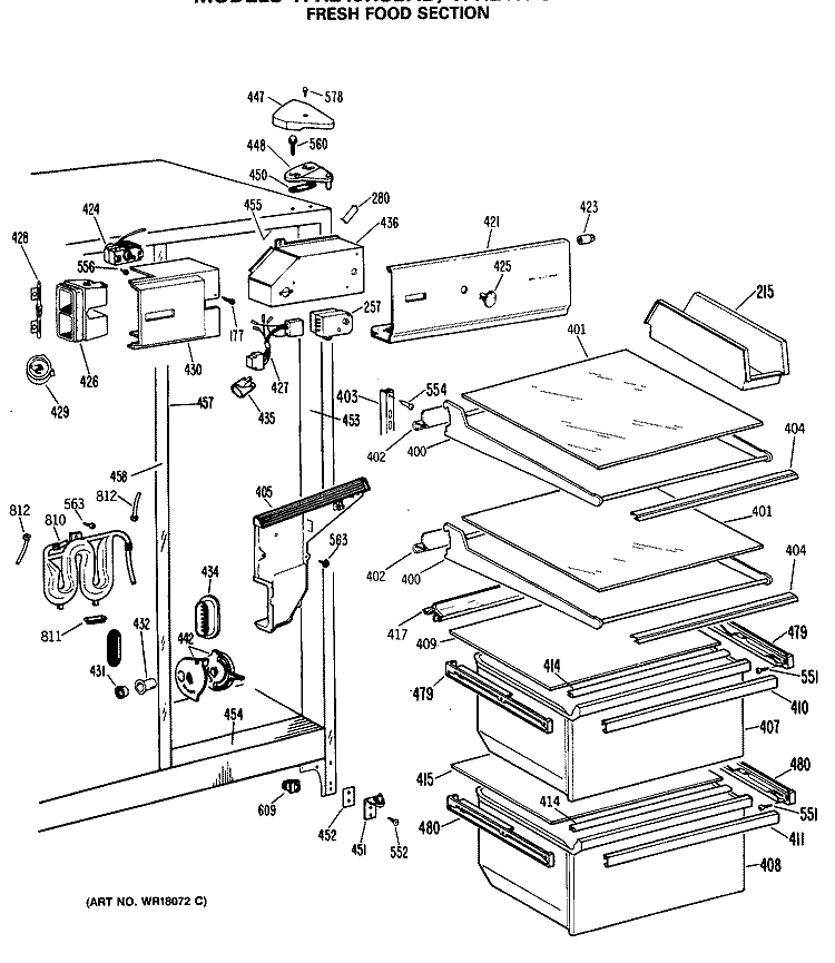 FRESH FOOD SECTION Diagram and Parts List for TFH24JRSBAD  General Electric Refrigerator