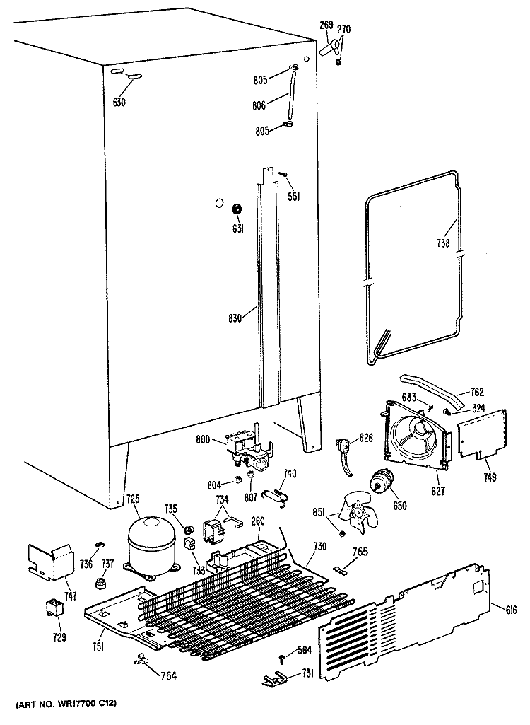 Section Diagram and Parts List for TFH24JRSBAD  General Electric Refrigerator