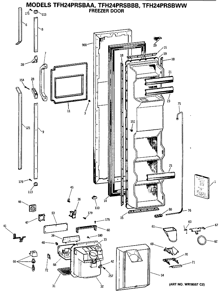 FREEZER DOOR Diagram and Parts List for TFH24PRSBAA  General Electric Refrigerator