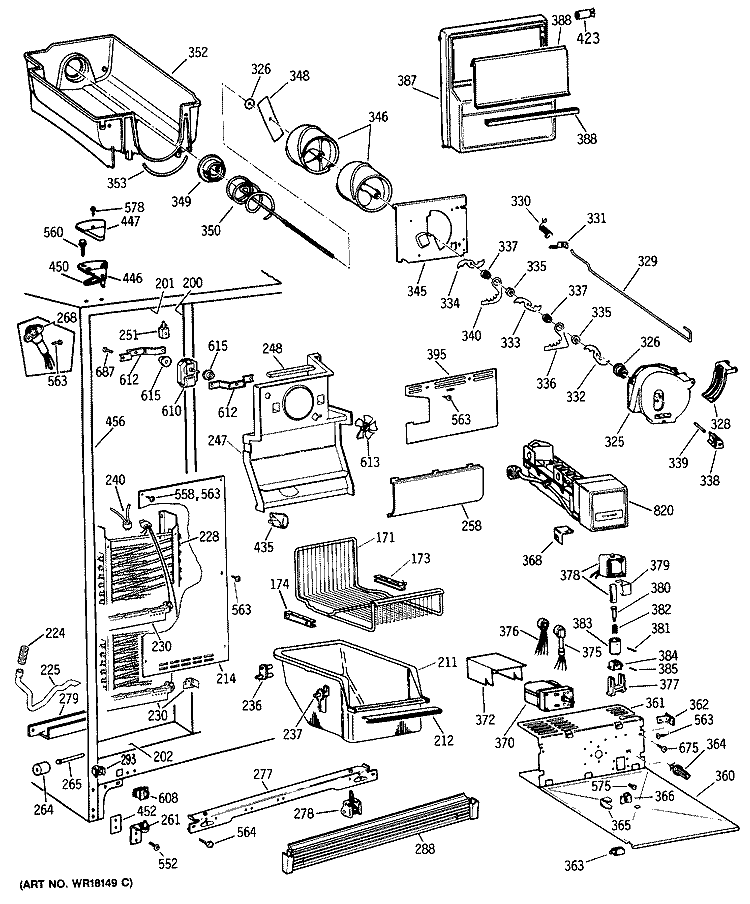Section Diagram and Parts List for TFH24PRSBAA  General Electric Refrigerator