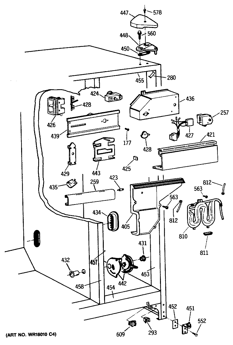 Section Diagram and Parts List for TFH24PRSBAA  General Electric Refrigerator