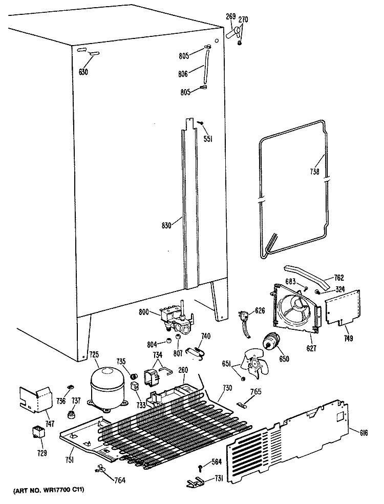 Section Diagram and Parts List for TFH24PRSBAA  General Electric Refrigerator