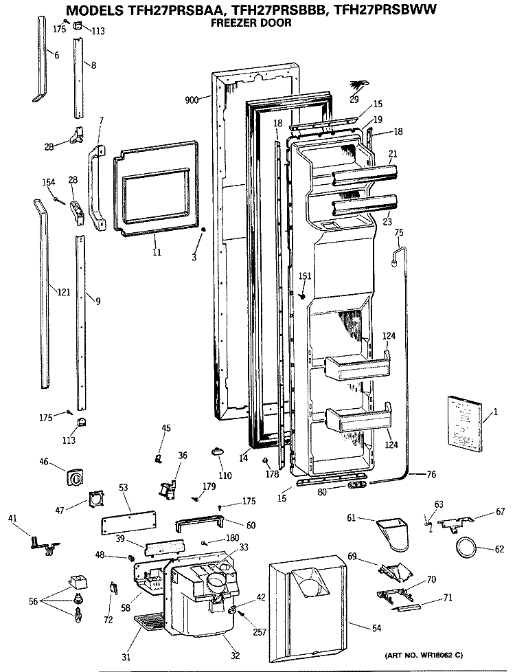 FREEZER DOOR Diagram and Parts List for TFH27PRSBAA  General Electric Refrigerator