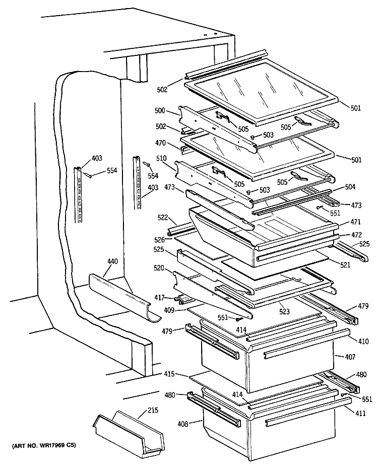 Section Diagram and Parts List for TFH27PRSBAA  General Electric Refrigerator