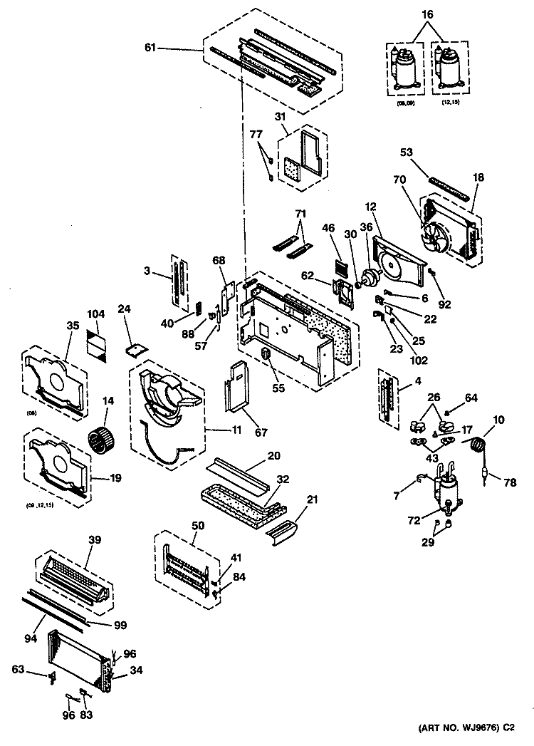 Section Diagram and Parts List for AZ21E06E2CV1  General Electric Air Conditioner